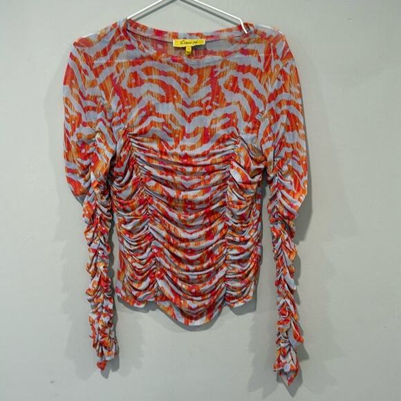 Circus NY Women’s small Dusk Blue Electric Zebra Ruched Long Sleeve Top 1728 - Picture 1 of 10